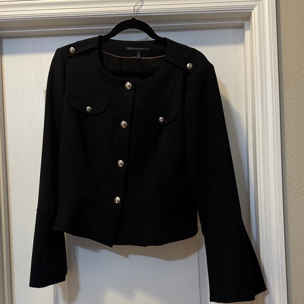 White House Black Market Black Jacket Bell Sleeves with Silver Buttons Size 14
